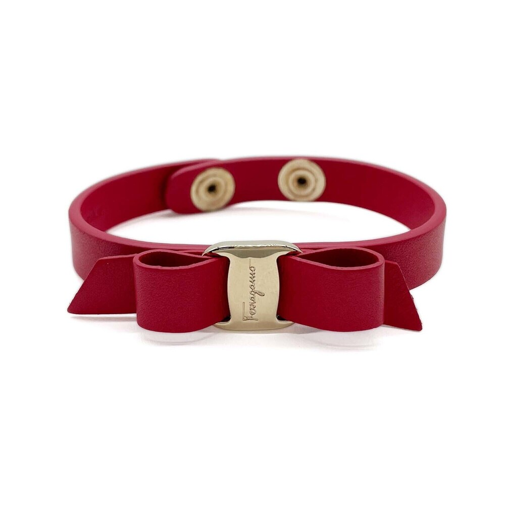 SALVATORE FERRAGAMO Red Leather Charm Bracelet